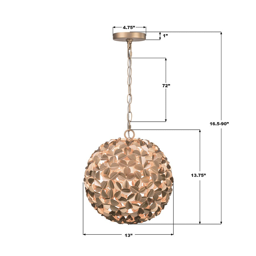 Crystorama Cora 1 Light 13" Chandelier, Soft Gold