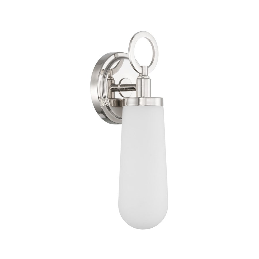 Crystorama Calvin 1 Light 4.75" Sconce, Polished Nickel/White