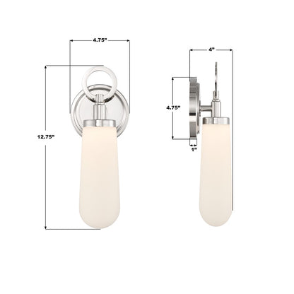 Crystorama Calvin 1 Light 4.75" Sconce, Polished Nickel/White