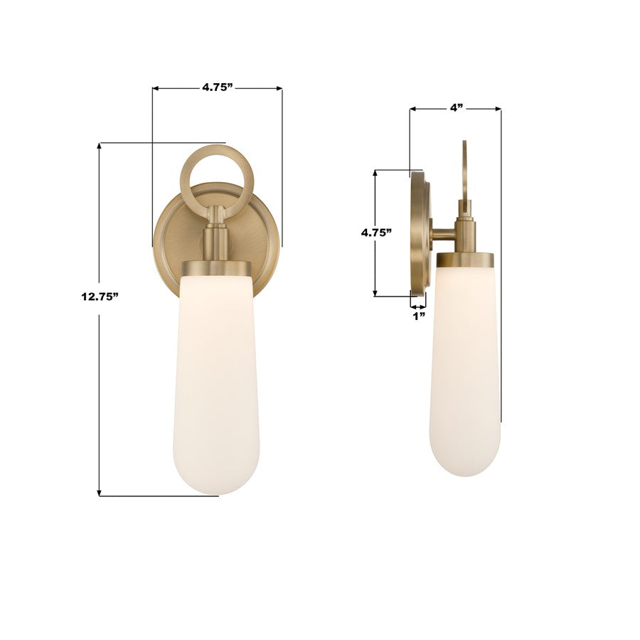 Crystorama Calvin 1 Light 4.75" Sconce, Vibrant Gold/White