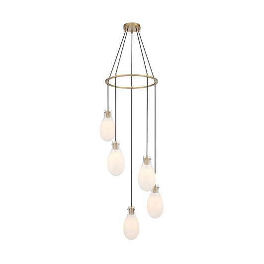 Crystorama Davis 23.25in 5-Light Pendant | Transitional Modern Gold Steel and White Ombré Glass | Kitchen Island & Dining Room | 23.25 x 23.25 x 20 in | Model DAV-6005-MG
