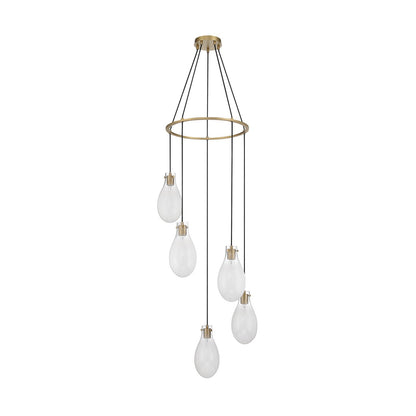 Crystorama Davis 23.25in 5-Light Pendant | Transitional Modern Gold Steel and White Ombré Glass | Kitchen Island & Dining Room | 23.25 x 23.25 x 20 in | Model DAV-6005-MG