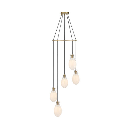 Crystorama Davis 23.25in 5-Light Pendant | Transitional Modern Gold Steel and White Ombré Glass | Kitchen Island & Dining Room | 23.25 x 23.25 x 20 in | Model DAV-6005-MG