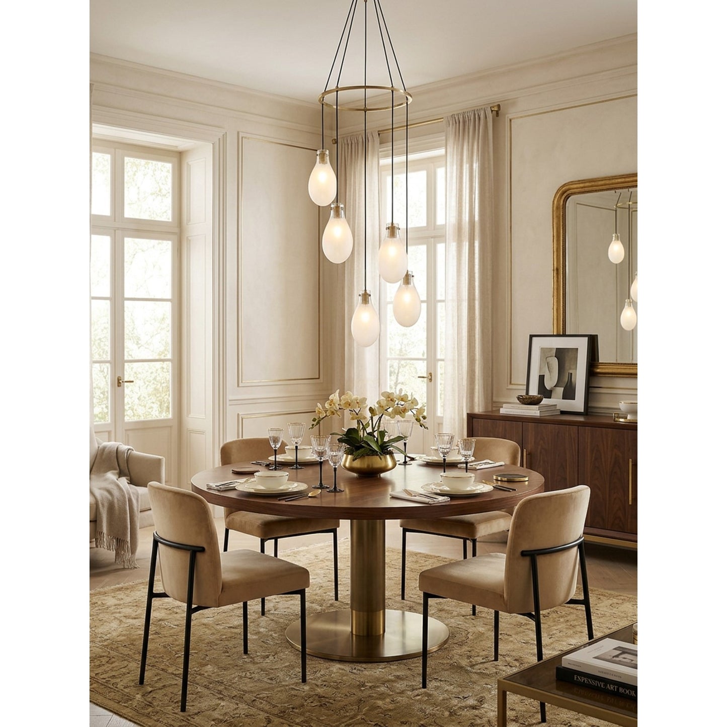 Crystorama Davis 23.25in 5-Light Pendant | Transitional Modern Gold Steel and White Ombré Glass | Kitchen Island & Dining Room | 23.25 x 23.25 x 20 in | Model DAV-6005-MG