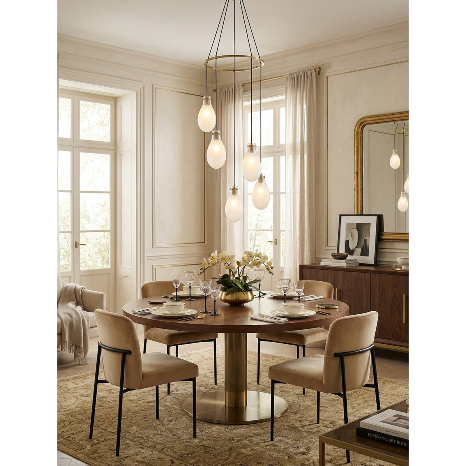 Crystorama Davis 23.25in 5-Light Pendant | Transitional Modern Gold Steel and White Ombré Glass | Kitchen Island & Dining Room | 23.25 x 23.25 x 20 in | Model DAV-6005-MG