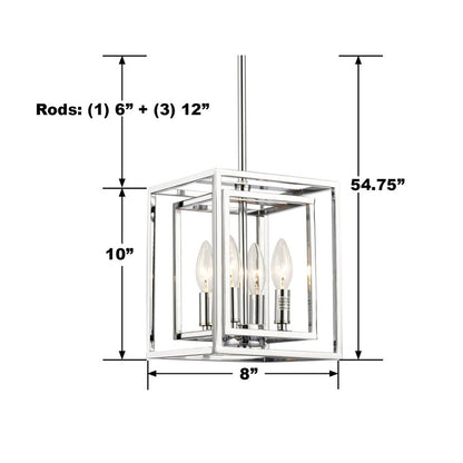 Crystorama Kai 4 Light 10" Pendant, Silver/Chrome