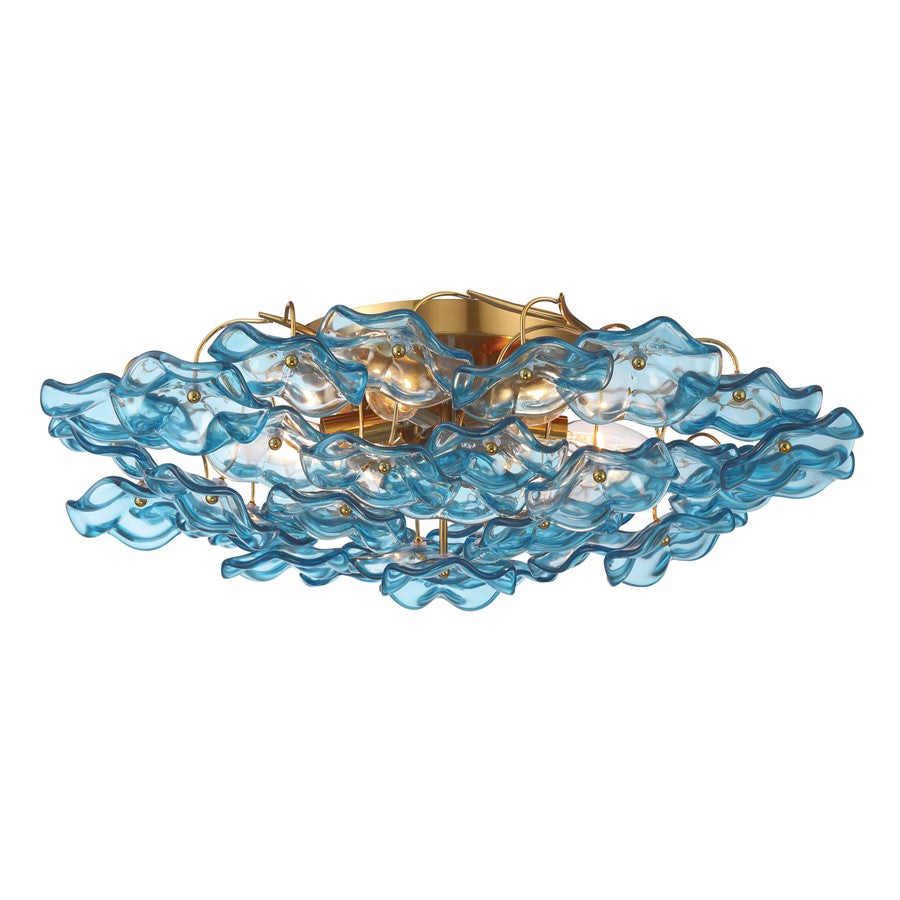 Crystorama Esme 6 Light 22.5" Semi Flush Mount, Aged Brass/Blue - ESM-4000-AG-BL