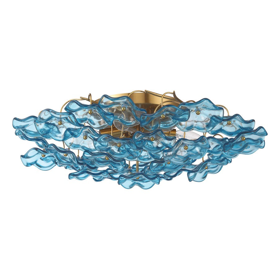 Crystorama Esme 6 Light 22.5" Semi Flush Mount, Aged Brass/Blue