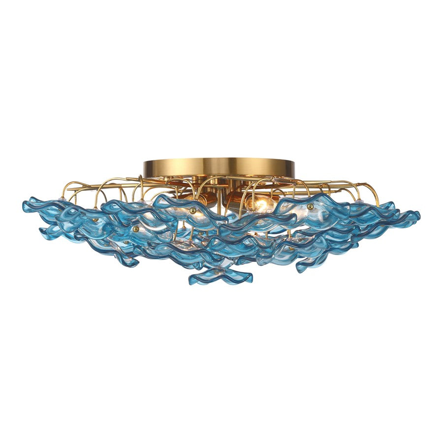 Crystorama Esme 6 Light 22.5" Semi Flush Mount, Aged Brass/Blue
