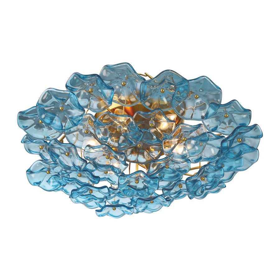 Crystorama Esme 6 Light 22.5" Semi Flush Mount, Aged Brass/Blue