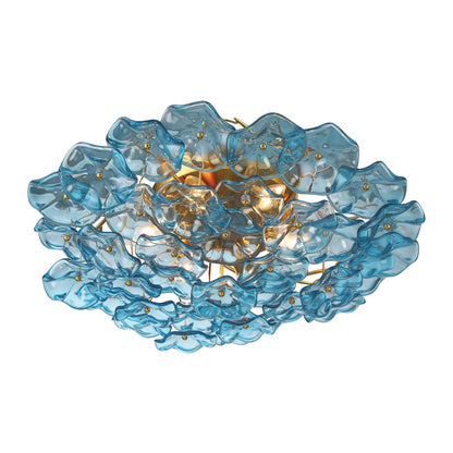 Crystorama Esme 6 Light 22.5" Semi Flush Mount, Aged Brass/Blue