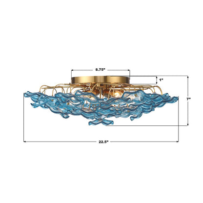 Crystorama Esme 6 Light 22.5" Semi Flush Mount, Aged Brass/Blue