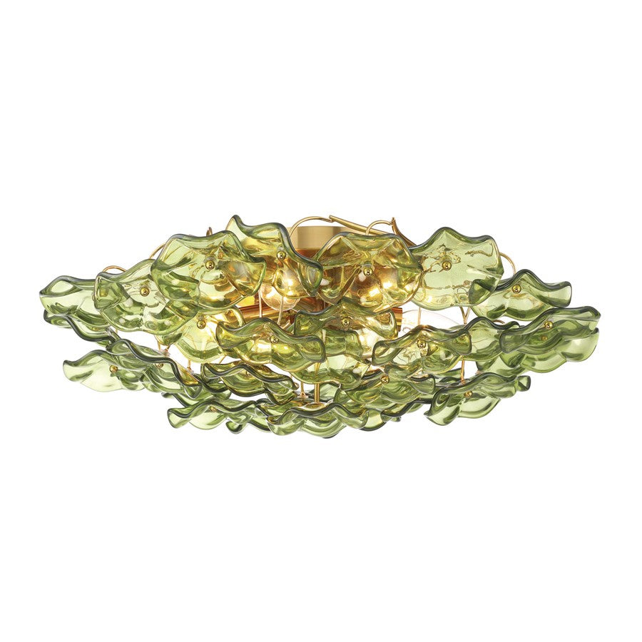 Crystorama Esme 6Lt 22.5" Semi Flush Mount, Aged Brass/Green - ESM-4000-AG-GR