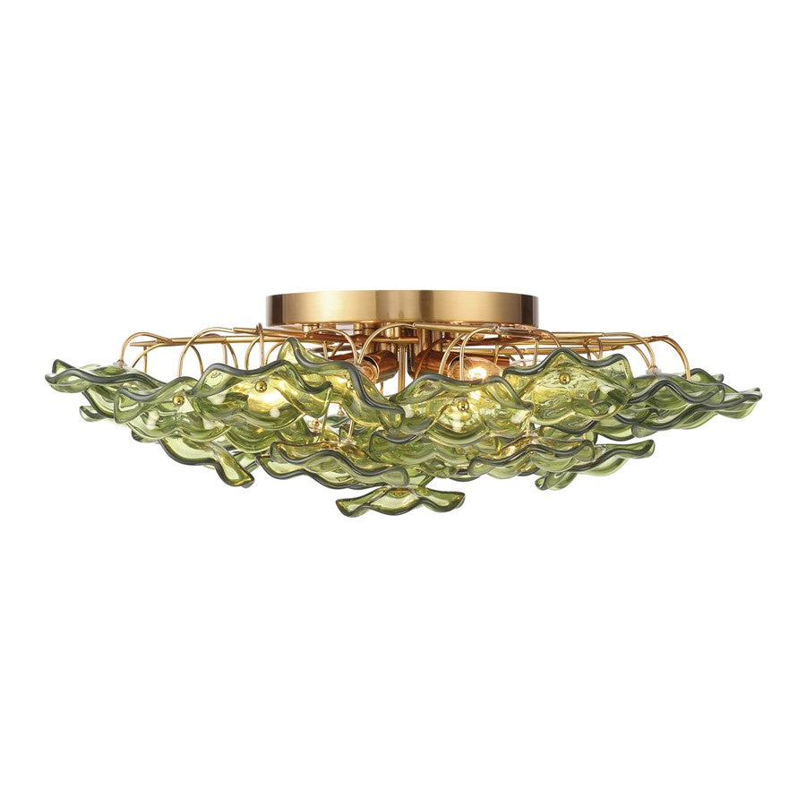 Crystorama Esme 6Lt 22.5" Semi Flush Mount, Aged Brass/Green