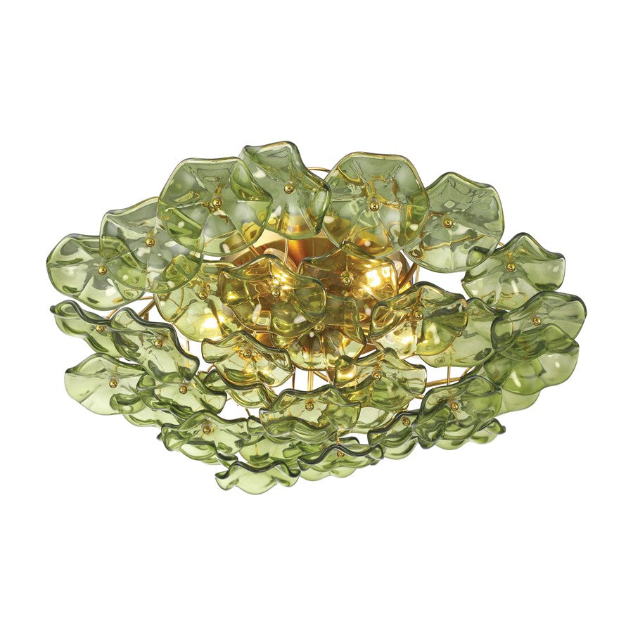 Crystorama Esme 6Lt 22.5" Semi Flush Mount, Aged Brass/Green