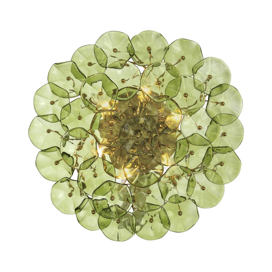 Crystorama Esme 6Lt 22.5" Semi Flush Mount, Aged Brass/Green