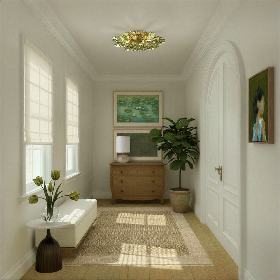 Crystorama Esme 6Lt 22.5" Semi Flush Mount, Aged Brass/Green