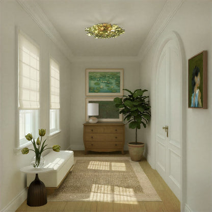 Crystorama Esme 6Lt 22.5" Semi Flush Mount, Aged Brass/Green