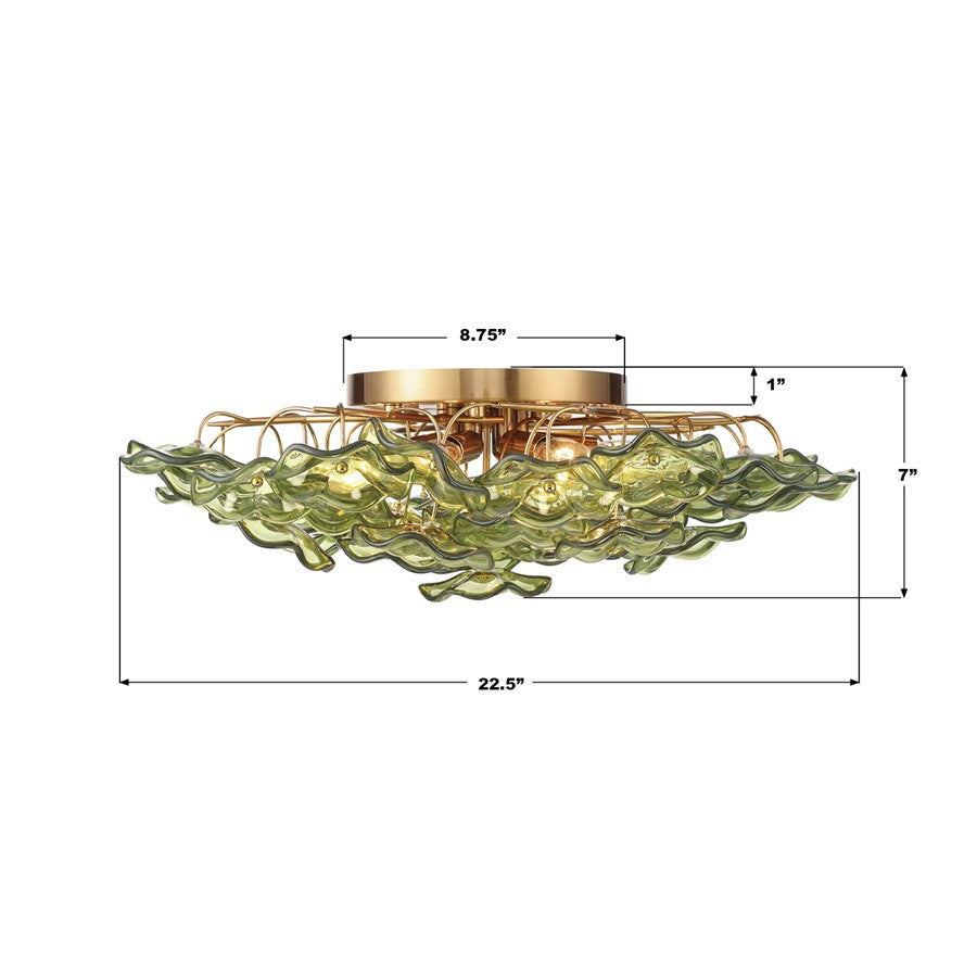 Crystorama Esme 6Lt 22.5" Semi Flush Mount, Aged Brass/Green