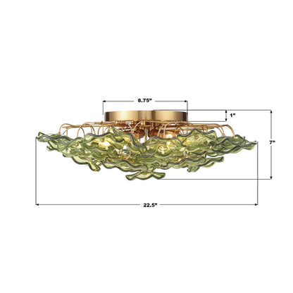 Crystorama Esme 6Lt 22.5" Semi Flush Mount, Aged Brass/Green