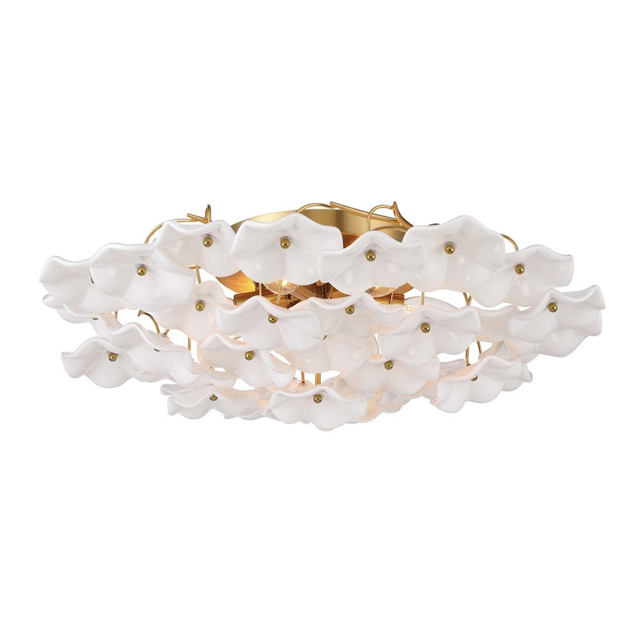 Crystorama Esme 6Lt 22.5" Semi Flush Mount, Aged Brass/White - ESM-4000-AG-WH