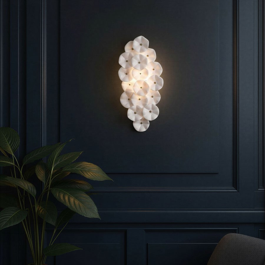 Crystorama Esme 4 Light 23" Sconce, Aged Brass/White