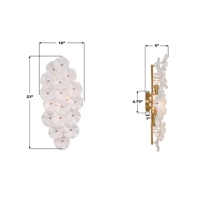 Crystorama Esme 4 Light 23" Sconce, Aged Brass/White