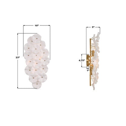 Crystorama Esme 4 Light 23" Sconce, Aged Brass/White