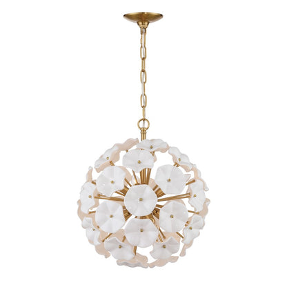 Crystorama Esme 6 Light 18.25" Chandelier, Aged Brass/White