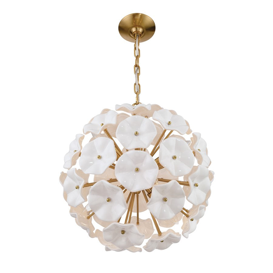 Crystorama Esme 6 Light 18.25" Chandelier, Aged Brass/White