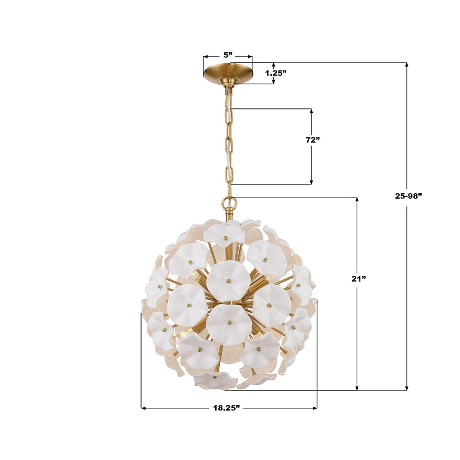 Crystorama Esme 6 Light 18.25" Chandelier, Aged Brass/White