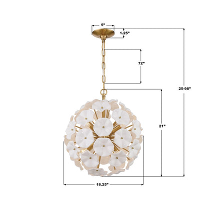 Crystorama Esme 6 Light 18.25" Chandelier, Aged Brass/White