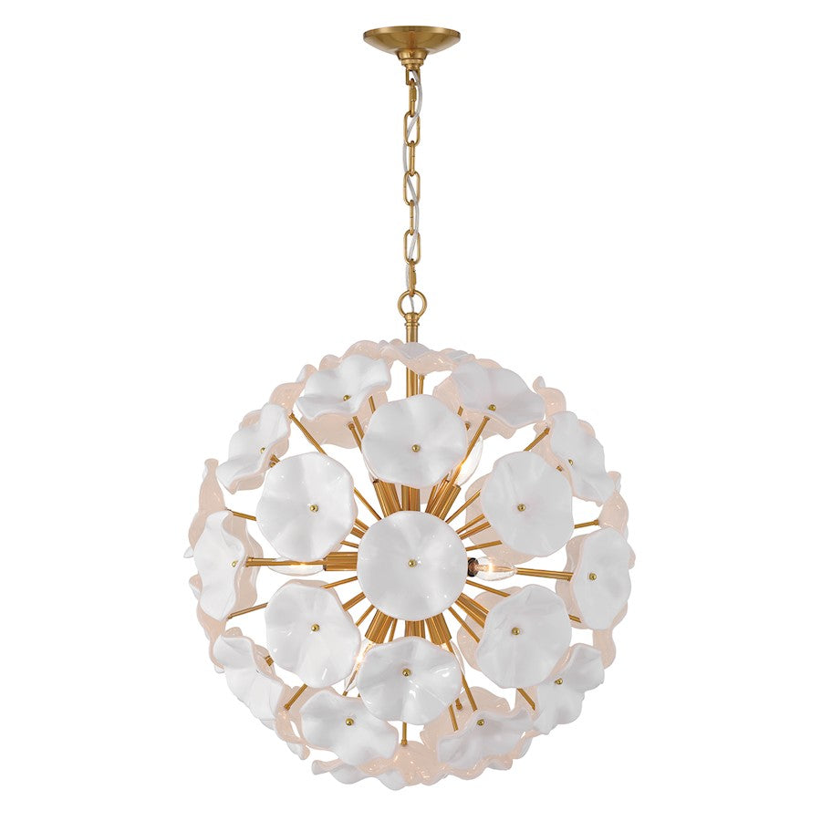 Crystorama Esme 9Lt Pendant, Brass/Floral Glass Petals White