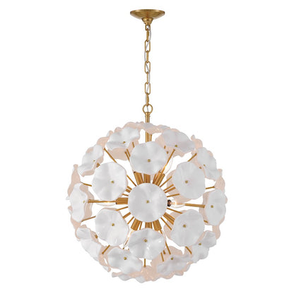 Crystorama Esme 9Lt Pendant, Brass/Floral Glass Petals White