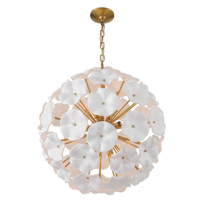 Crystorama Esme 9Lt Pendant, Brass/Floral Glass Petals White