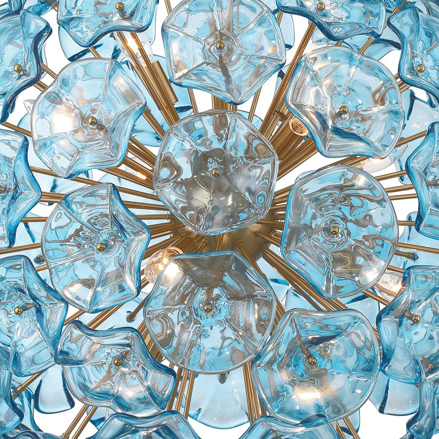 Crystorama Esme 12 Light 28" Chandelier, Aged Brass/Blue