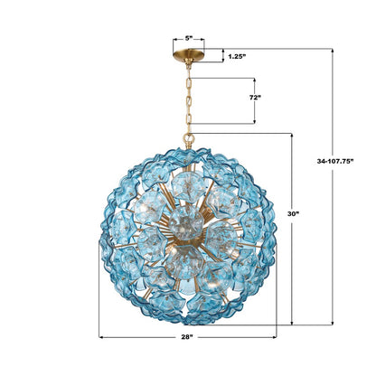 Crystorama Esme 12 Light 28" Chandelier, Aged Brass/Blue