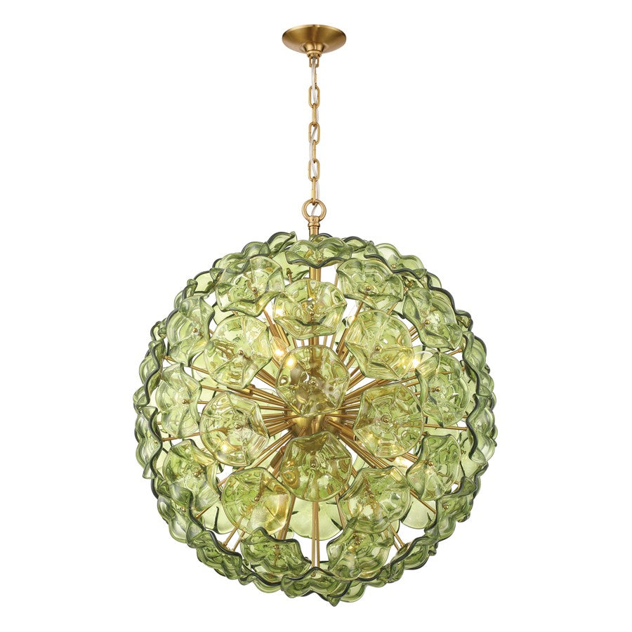 Crystorama Esme 12 Light 28" Chandelier, Aged Brass/Green - ESM-4009-AG-GR