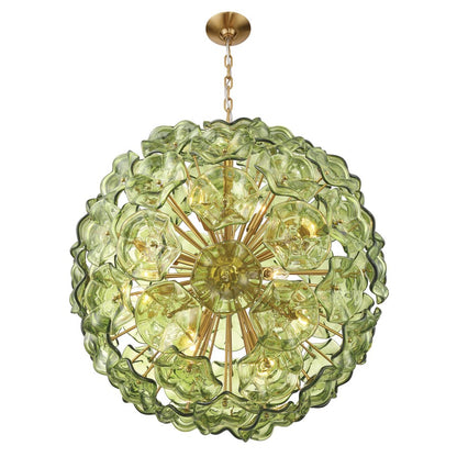 Crystorama Esme 12 Light 28" Chandelier, Aged Brass/Green