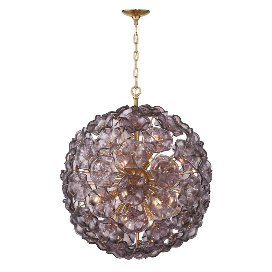Crystorama Esme 12 Light 28" Chandelier, Aged Brass/Smoke