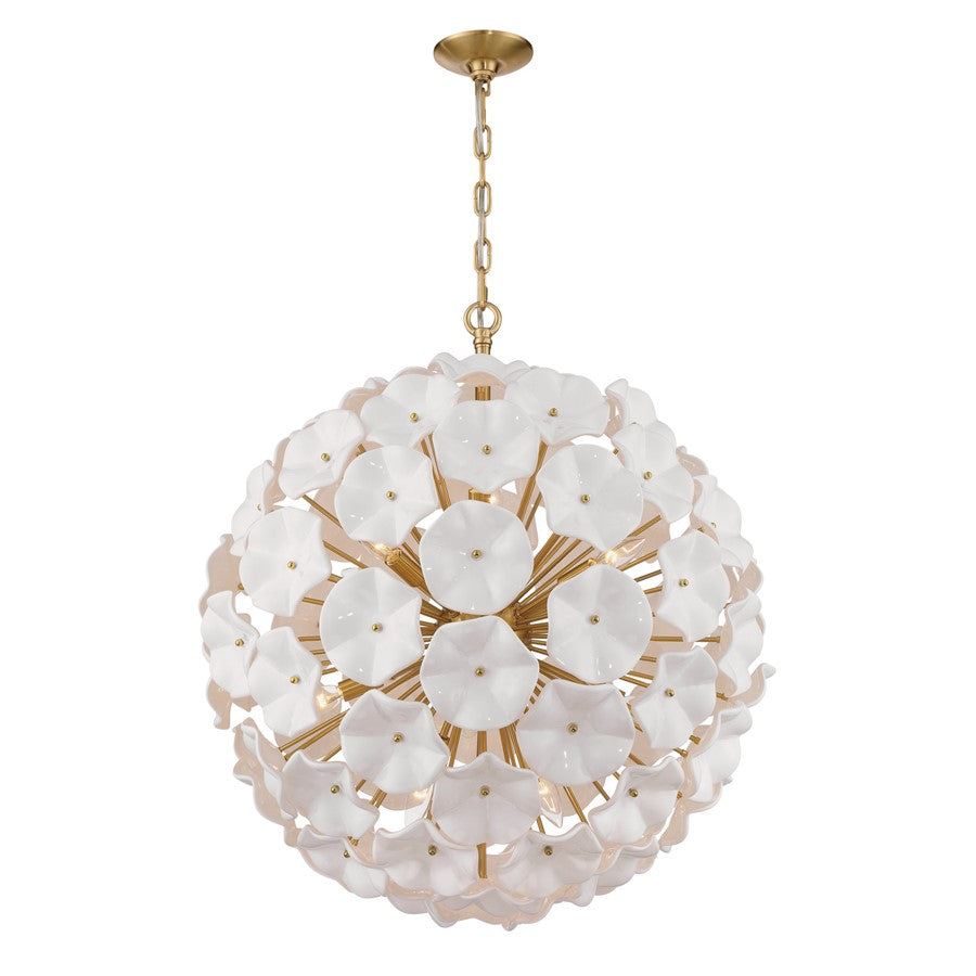 Crystorama Esme 12 Light 28" Chandelier, Aged Brass/White - ESM-4009-AG-WH