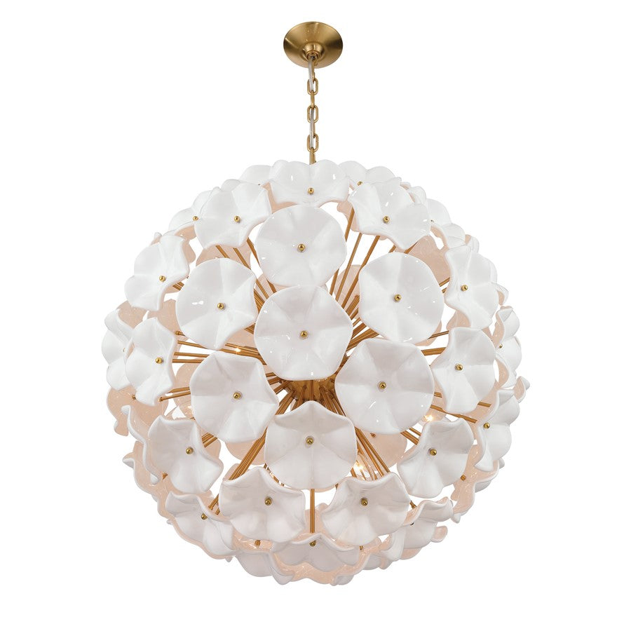 Crystorama Esme 12 Light 28" Chandelier, Aged Brass/White