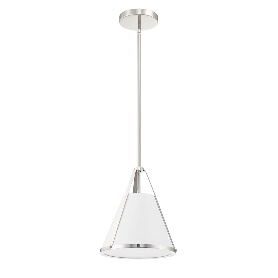 Crystorama Fulton 1 Light Mini Pendant, Polished Nickel/White