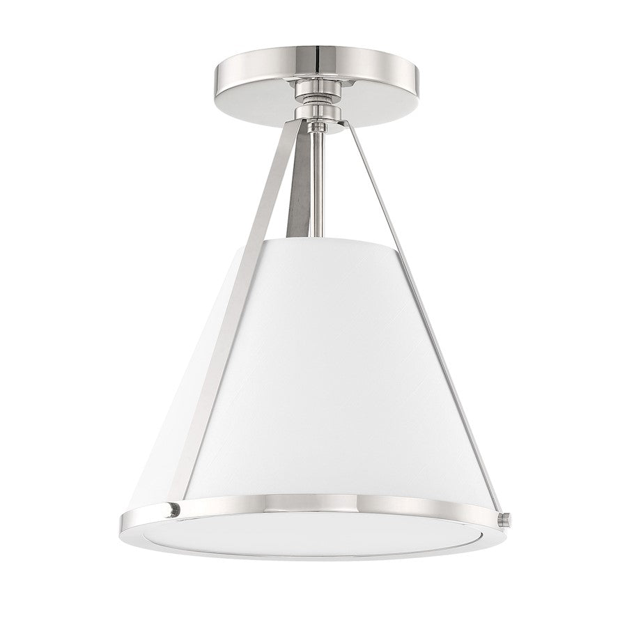 Crystorama Fulton 1 Light Semi Flush Mount, Nickel/White