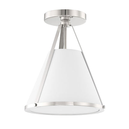 Crystorama Fulton 1 Light Semi Flush Mount, Nickel/White
