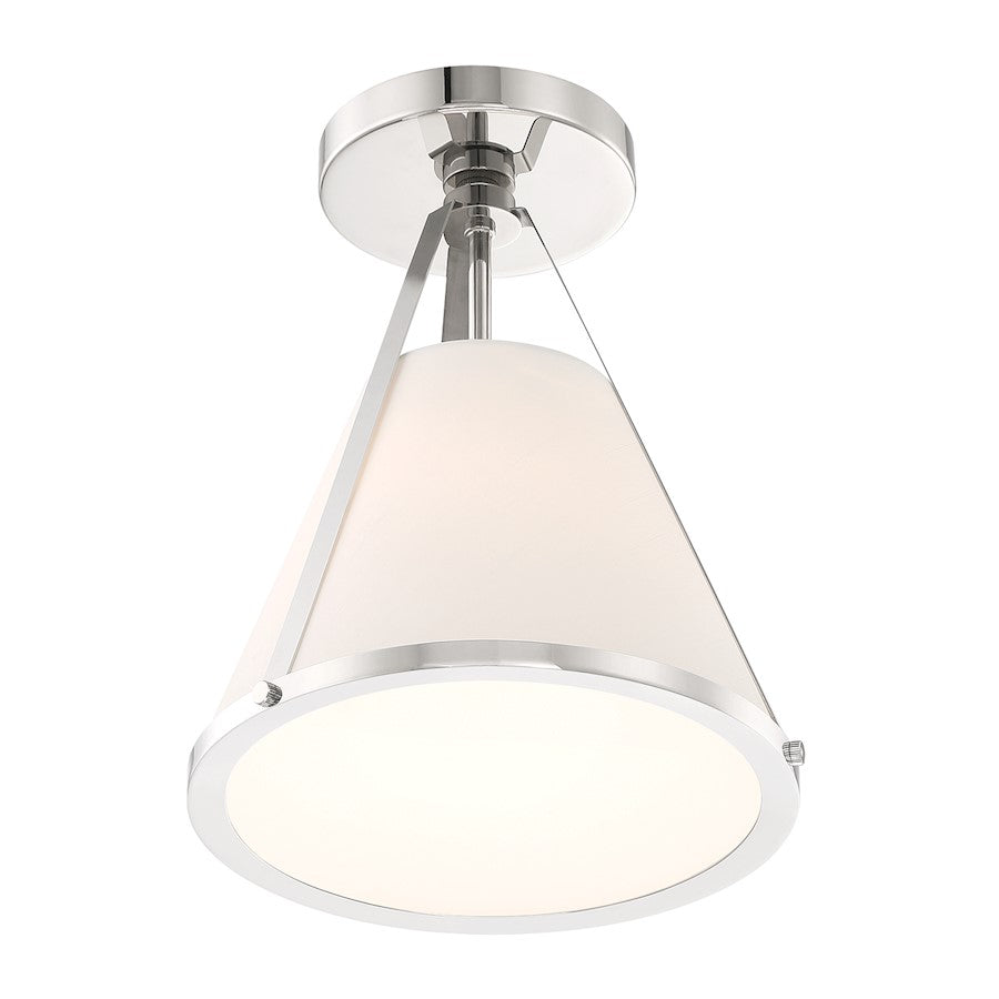 Crystorama Fulton 1 Light Semi Flush Mount, Nickel/White