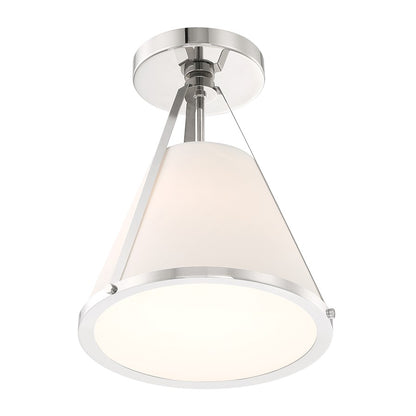 Crystorama Fulton 1 Light Semi Flush Mount, Nickel/White
