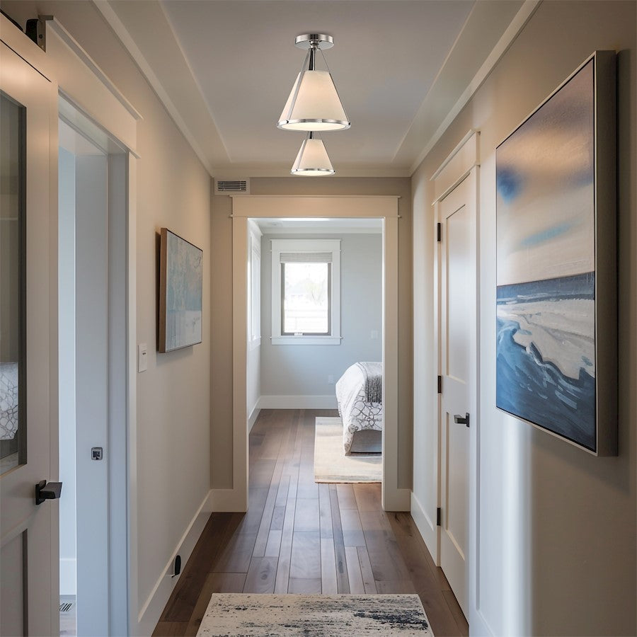 Crystorama Fulton 1 Light Semi Flush Mount, Nickel/White