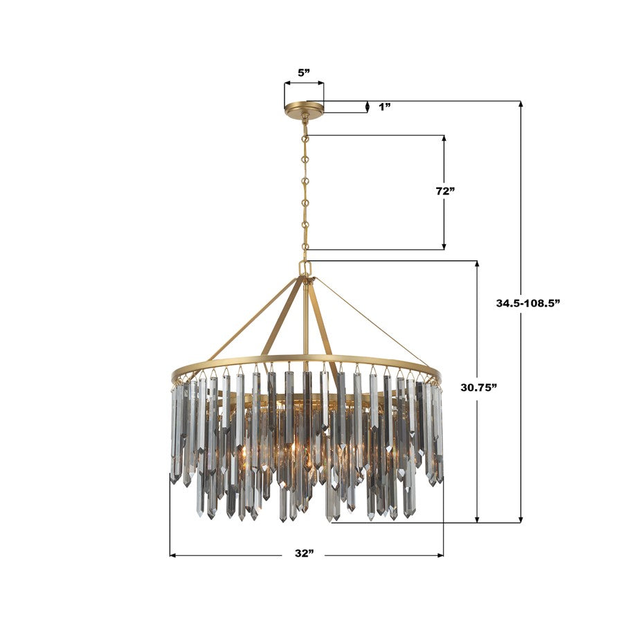 Crystorama Gemma 9 Light 32" Chandelier, Modern Gold/Silver