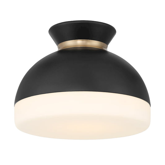 Crystorama Gidget 1 Light Flush Mount, Black/Gold/Etched Opal - GID-4000-MK-VG
